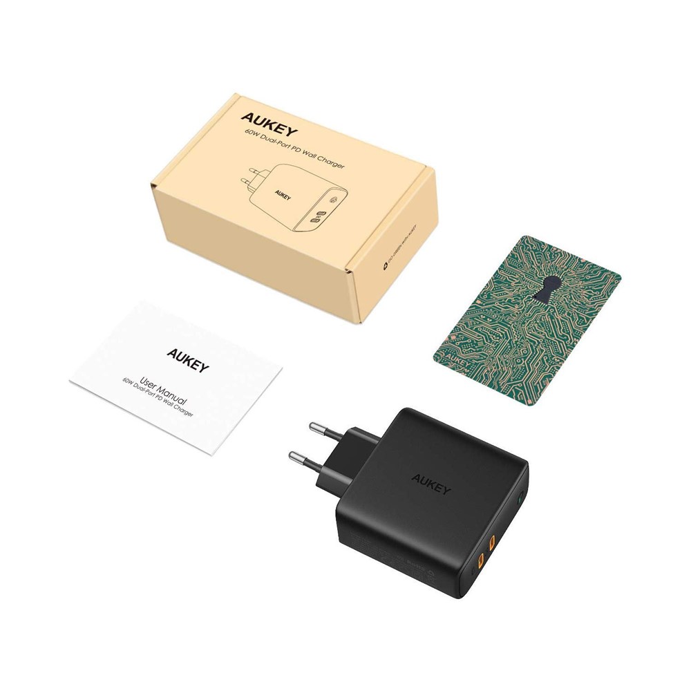 AUKEY PA-D5 Type-C Dual Port Charging Block PD 63W Wall Charger Fast Charging Power Adapter, EU Plug/Black-8