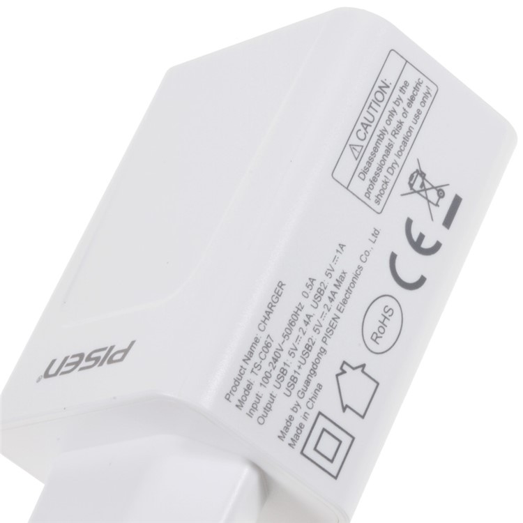PISEN 2.4A & 1A Dual-USB Wall Charger for iPhone iPad Samsung HTC Sony etc - EU Plug-4