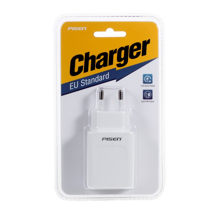 PISEN 2.4A & 1A Dual-USB Wall Charger for iPhone iPad Samsung HTC Sony etc - EU Plug-7