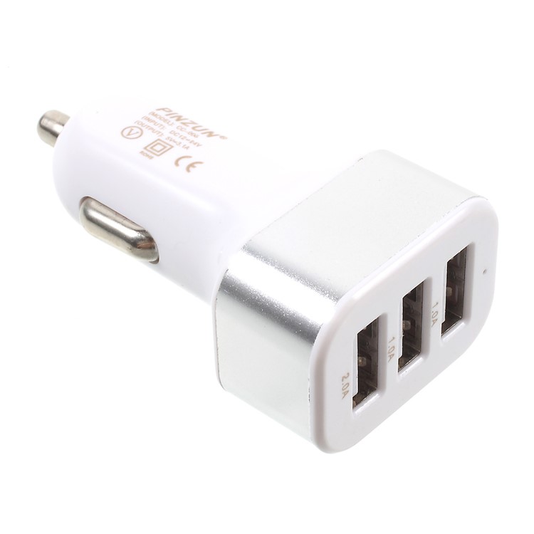 PINZUN 3.1A 3-Port USB Portable Car Charger for iPhone iPad Samsung HTC Sony Huawei LG - Silver Color-1