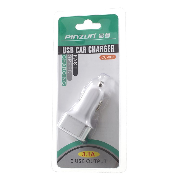 PINZUN 3.1A 3-Port USB Portable Car Charger for iPhone iPad Samsung HTC Sony Huawei LG - Silver Color-8