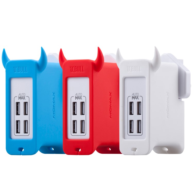 MOMAX U.Bull 4-port USB Travel Charger with US/UK/EU/AU Plugs - Red-9
