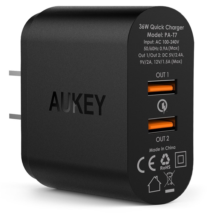AUKEY 36W 2 Port Qualcomm Quick Charge 2.0 USB Wall Charger PA-T7 - US Plug-3