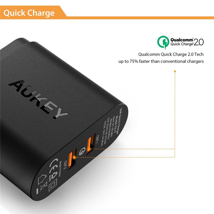 AUKEY 36W 2 Port Qualcomm Quick Charge 2.0 USB Wall Charger PA-T7 - US Plug-6