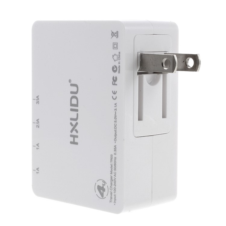 HXLIDU 3.1A 4-Potrt USB Travel Charger Adapter with Foldable US Plug RoHS/FCC/LVD/EMC Certified-2