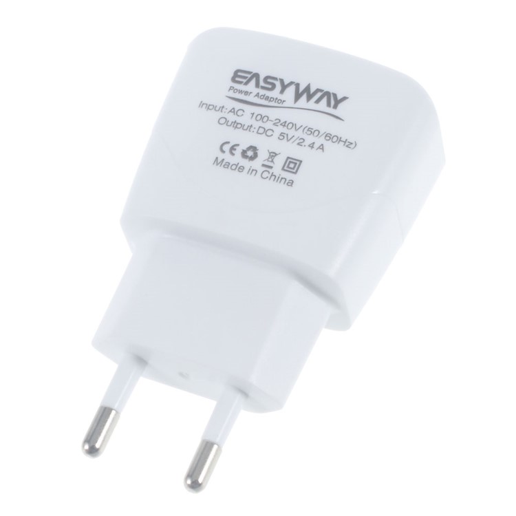 2.4A Dual USB Travel Wall Charger Adapter with USB Cable - EU Plug-2