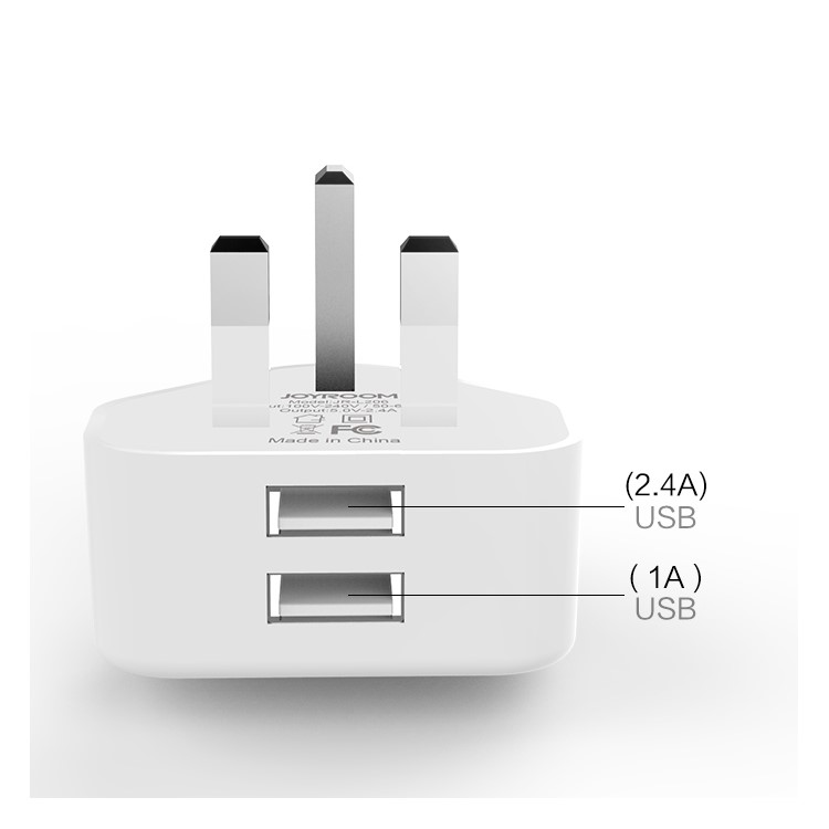 JOYROOM JR-L206 2.4A Dual USB Ports Wall Charger Adapter - UK Plug-5