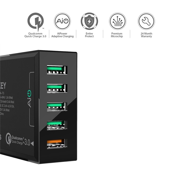 AUKEY 5-Port USB Wall Charger with Quick Charge 3.0 & AIPower (PA-T15) - EU Plug-9