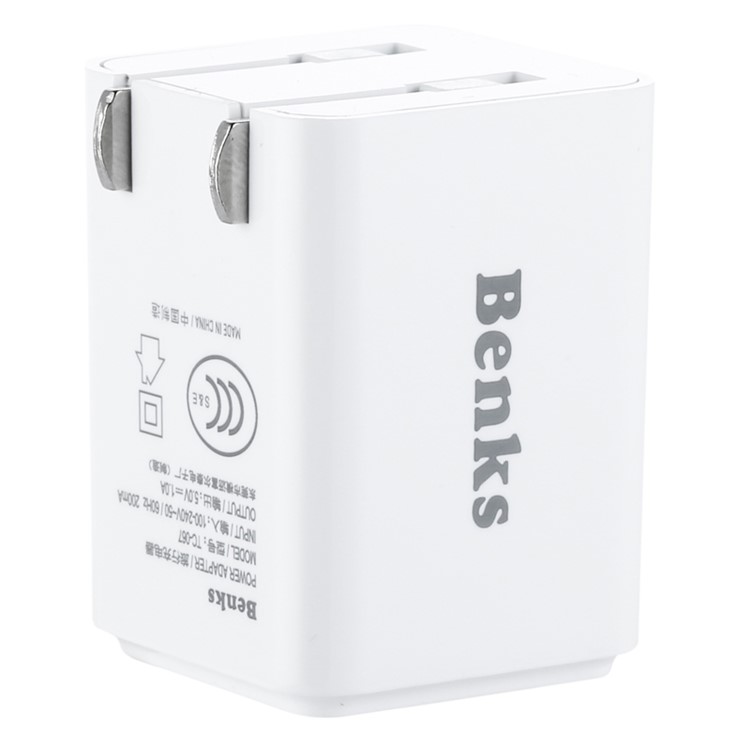 BENKS 1A Mini Travel Wall Charger with Foldable US Plug - White-2