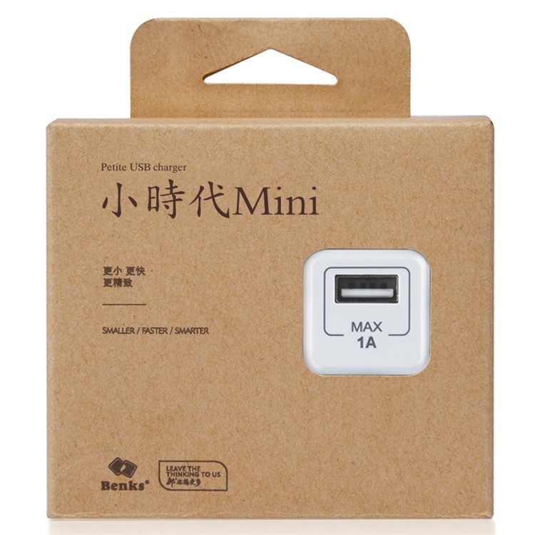BENKS 1A Mini Travel Wall Charger with Foldable US Plug - White-6