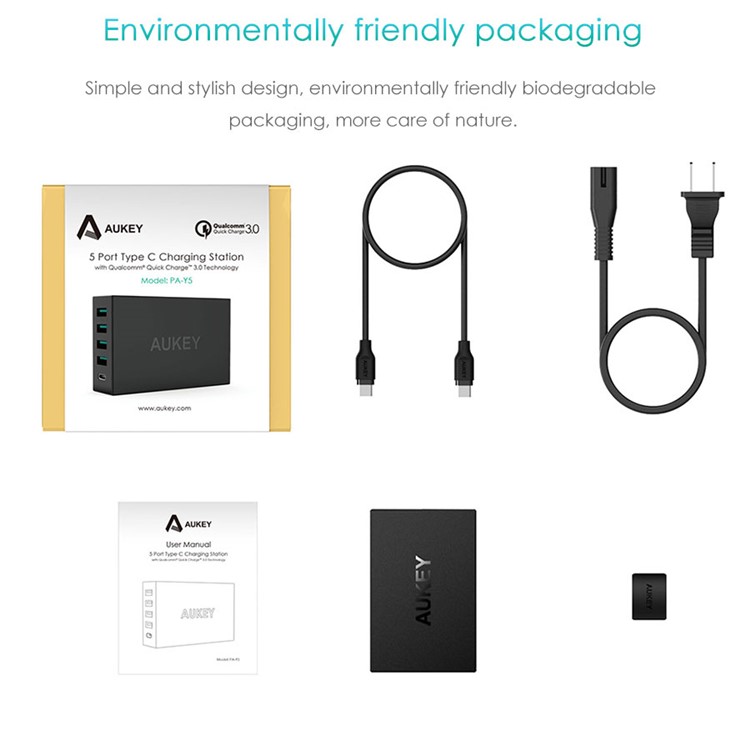 AUKEY PA-Y5 5-port 4 USB Ports + 1 Type-C Port Wall Charger with Quick Charge 3.0 & AIPower - US Plug-14