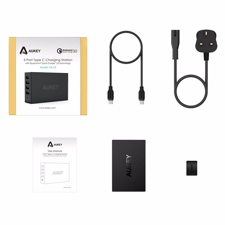 AUKEY PA-Y5 5-port 4 Micro USB Ports + 1 Type-C Port Wall Charger with Quick Charge 3.0 & AIPower - UK Plug-14