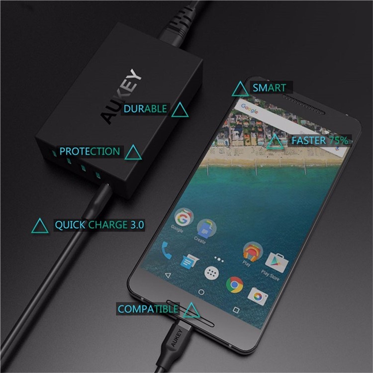 AUKEY PA-Y5 5-port 4 Micro USB Ports + 1 Type-C Port Wall Charger with Quick Charge 3.0 & AIPower - UK Plug-5