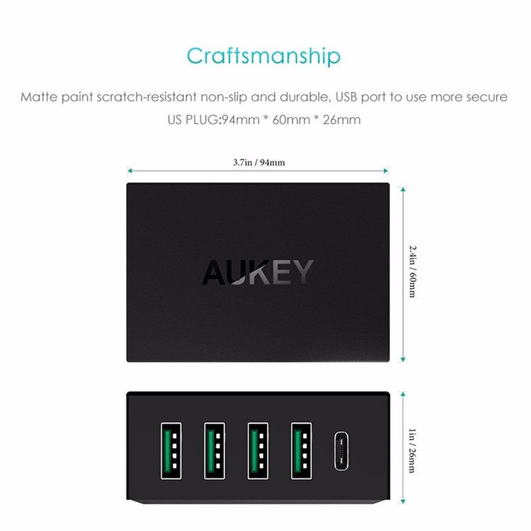 AUKEY PA-Y5 5-port 4 Micro USB Ports + 1 Type-C Port Wall Charger with Quick Charge 3.0 & AIPower - UK Plug-7