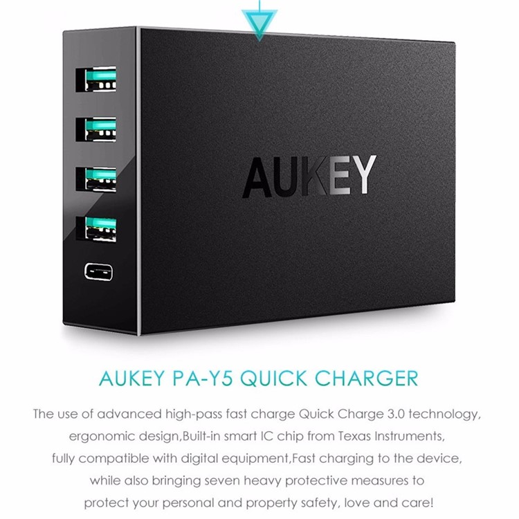 AUKEY PA-Y5 5-port 4 Micro USB Ports + 1 Type-C Port Wall Charger with Quick Charge 3.0 & AIPower - UK Plug-8