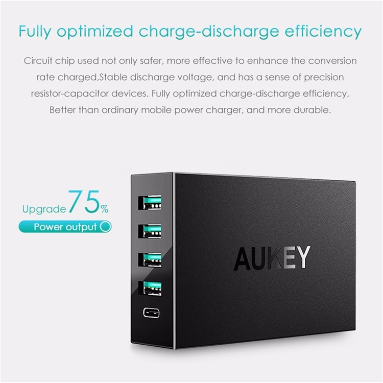 AUKEY PA-Y5 5-port 4 Micro USB Ports + 1 Type-C Port Wall Charger with Quick Charge 3.0 & AIPower - UK Plug-9