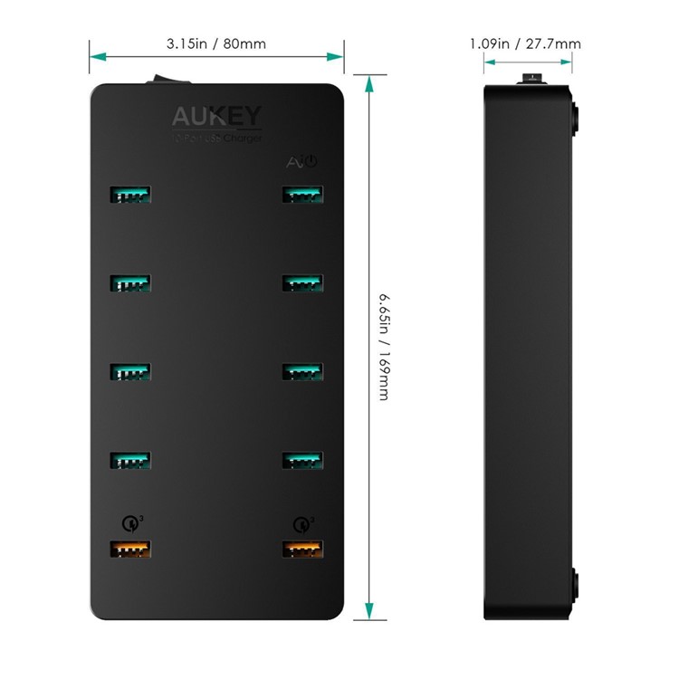 AUKEY 10-Port USB Wall Charger with Dual Quick Charge 3.0 Port (PA-T8) - US Plug-3