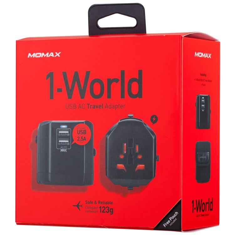 MOMAX 1-World AC Dual USB Travel Adapter with EU/US/UK/AU Plugs (CE/RoHS/FCC) - Black-12