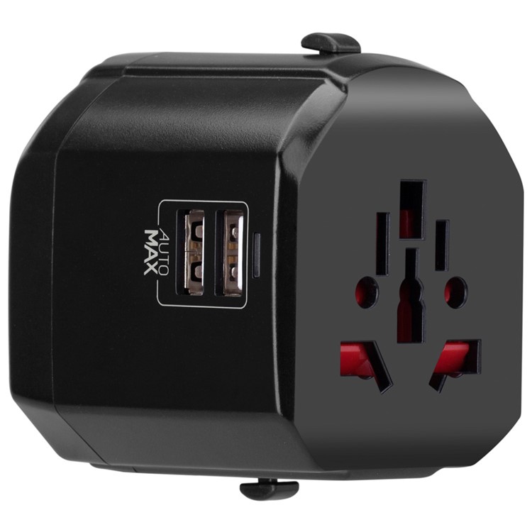MOMAX 1-World AC Dual USB Travel Adapter with EU/US/UK/AU Plugs (CE/RoHS/FCC) - Black-5