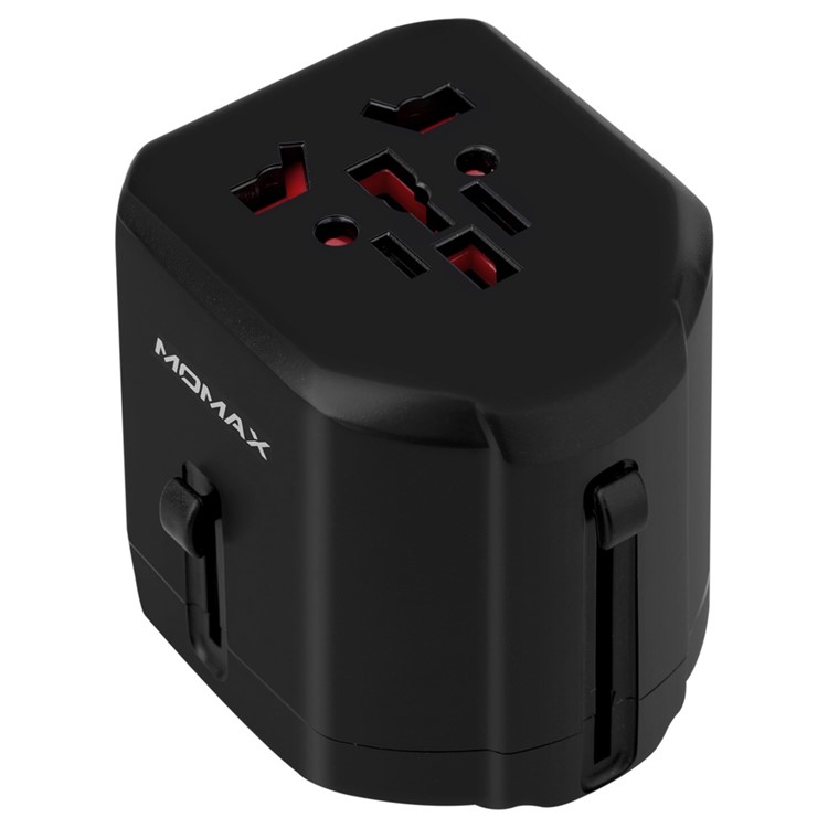 MOMAX 1-World AC Dual USB Travel Adapter with EU/US/UK/AU Plugs (CE/RoHS/FCC) - Black-7