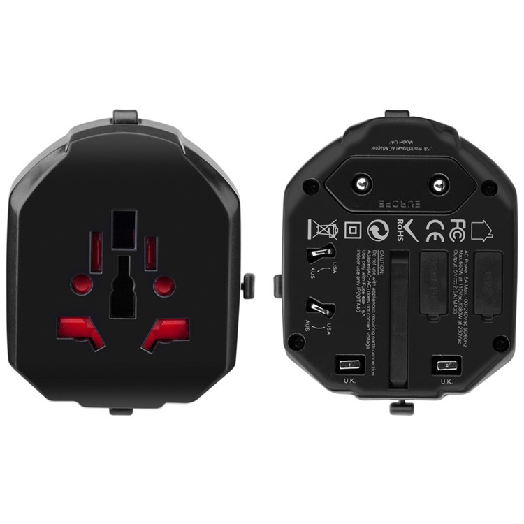 MOMAX 1-World AC Dual USB Travel Adapter with EU/US/UK/AU Plugs (CE/RoHS/FCC) - Black-9