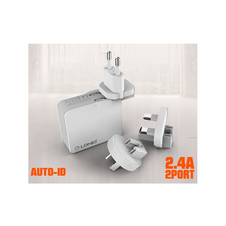 LDNIO A2203 Folding 2 Ports Wall Travel Charger for iPhone Samsung Sony - EU Plug-1