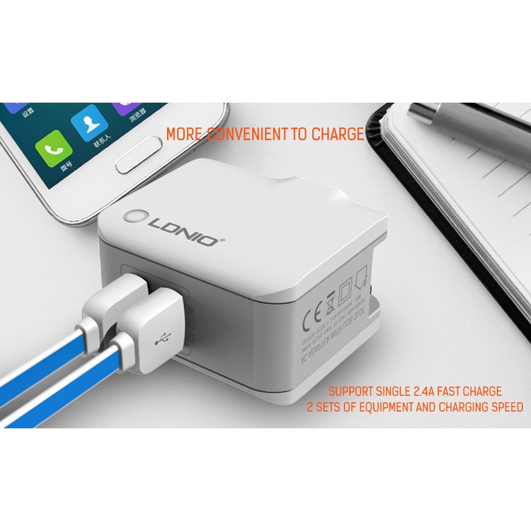 LDNIO A2203 Folding 2 Ports Wall Travel Charger for iPhone Samsung Sony - EU Plug-5