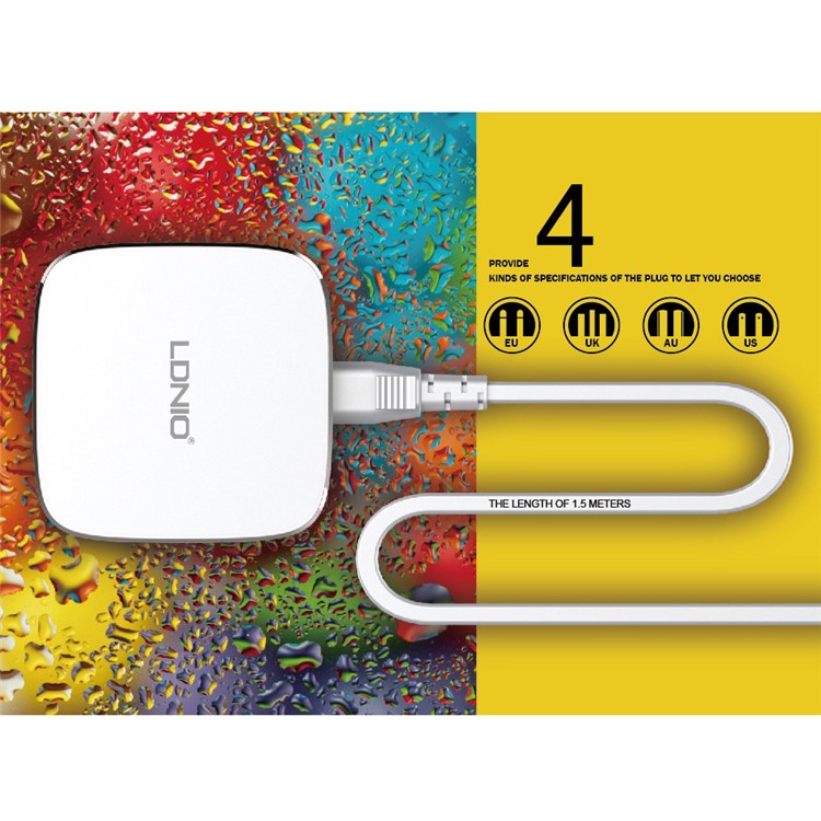 LDNIO A6704 6-port USB Quick Charge 2.0 Wall Charger CE ROHS for iPhone Samsung - EU Plug-4