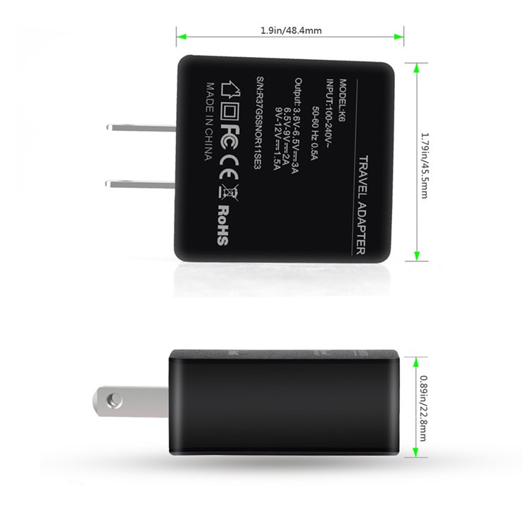 ITIAN K6 Quick Charge 3.0 Wall Charger + USB Type-C Cable Kit for Nintendo Switch/ Samsung Galaxy S8/S8 Plus - US Plug-3