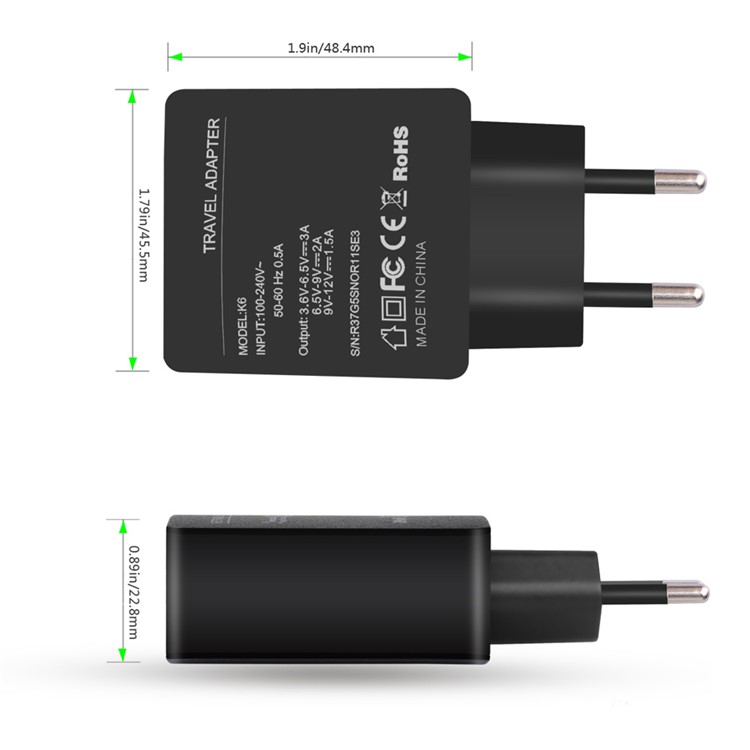 ITIAN K6 Charger Kit QC3.0 Wall Charger + USB Type-C Cable for Nintendo Switch/ Samsung Galaxy S8/S8 Plus - EU Plug-5