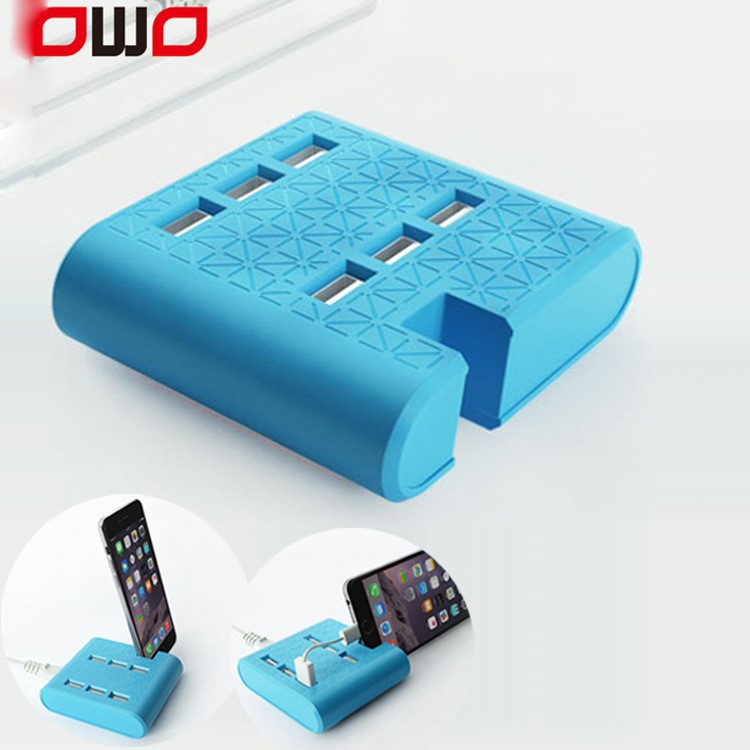 6 USB Ports Travel Home Wall Phone Tablet Holder Charger for iPhone iPad Samsung etc. - EU Plug / Blue-1