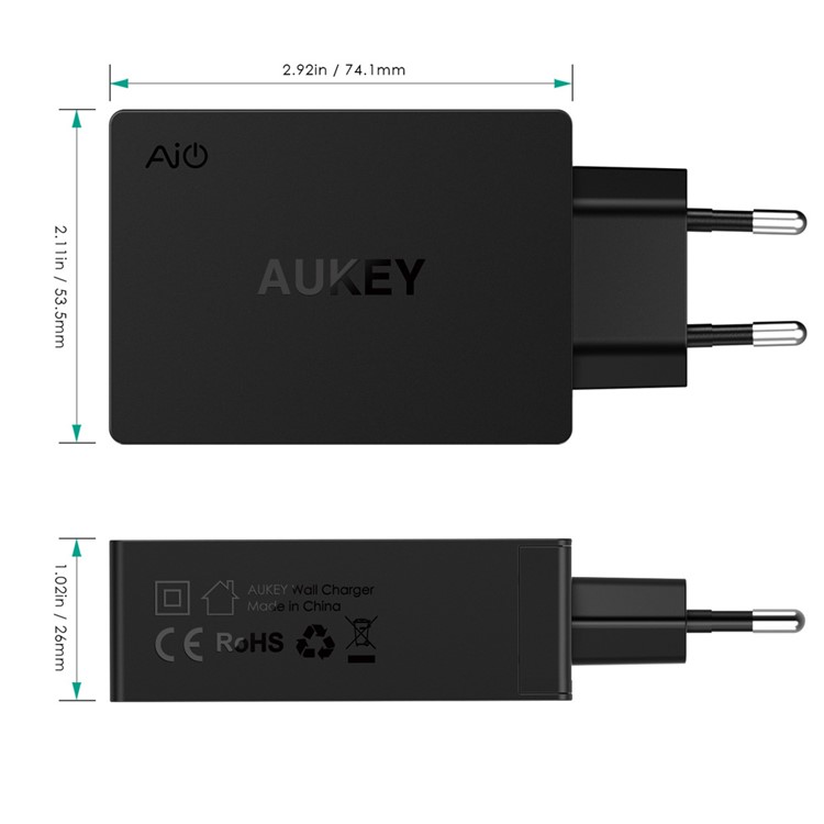 AUKEY PA-Y4 3-Port Wall Charger with USB Type-C Quick Charge 3.0 & AiPower - EU Plug-4