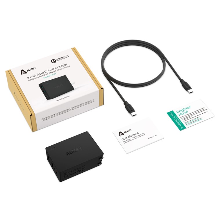 AUKEY PA-Y4 3-Port Wall Charger with USB Type-C Quick Charge 3.0 & AiPower - EU Plug-7