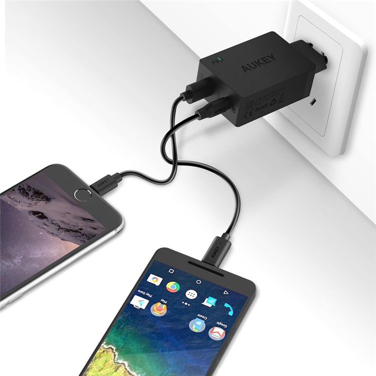 AUKEY PA-Y2 Dual USB Wall Charger with Type-C Quick Charge 3.0 & AiPower - EU Plug-2