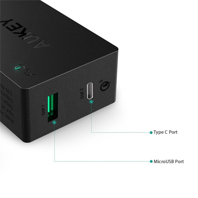 AUKEY PA-Y2 Dual USB Wall Charger with Type-C Quick Charge 3.0 & AiPower - EU Plug-3