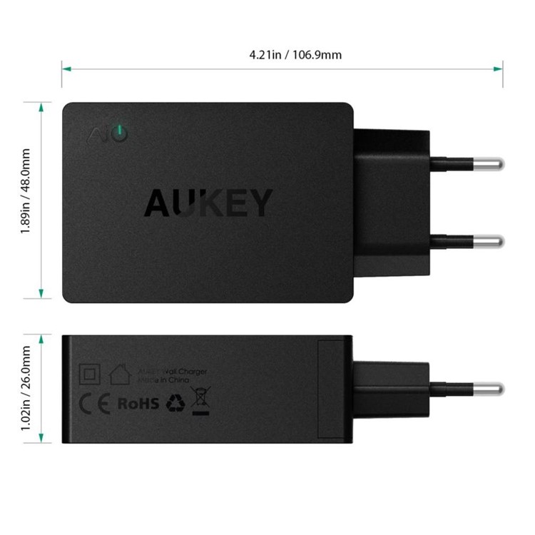 AUKEY PA-Y2 Dual USB Wall Charger with Type-C Quick Charge 3.0 & AiPower - EU Plug-6