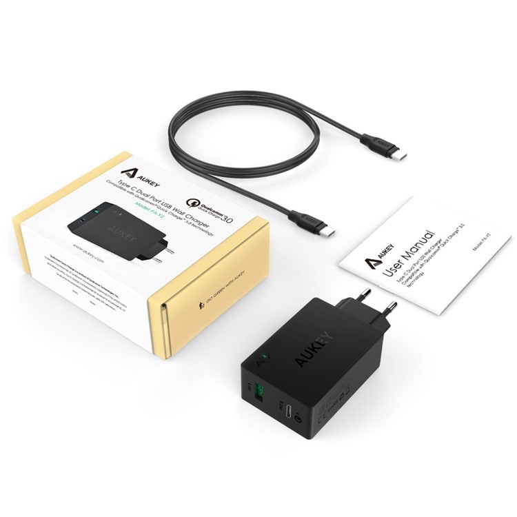 AUKEY PA-Y2 Dual USB Wall Charger with Type-C Quick Charge 3.0 & AiPower - EU Plug-8