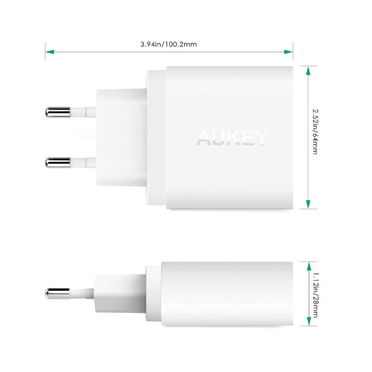 AUKEY PA-T12 Quick Charge 2.0 2-port USB Wall Charger Travel Charger - White / EU Plug-2