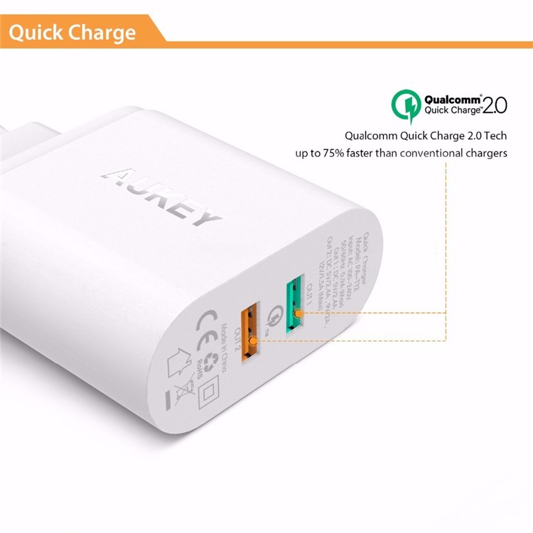 AUKEY PA-T12 Quick Charge 2.0 2-port USB Wall Charger Travel Charger - White / EU Plug-4