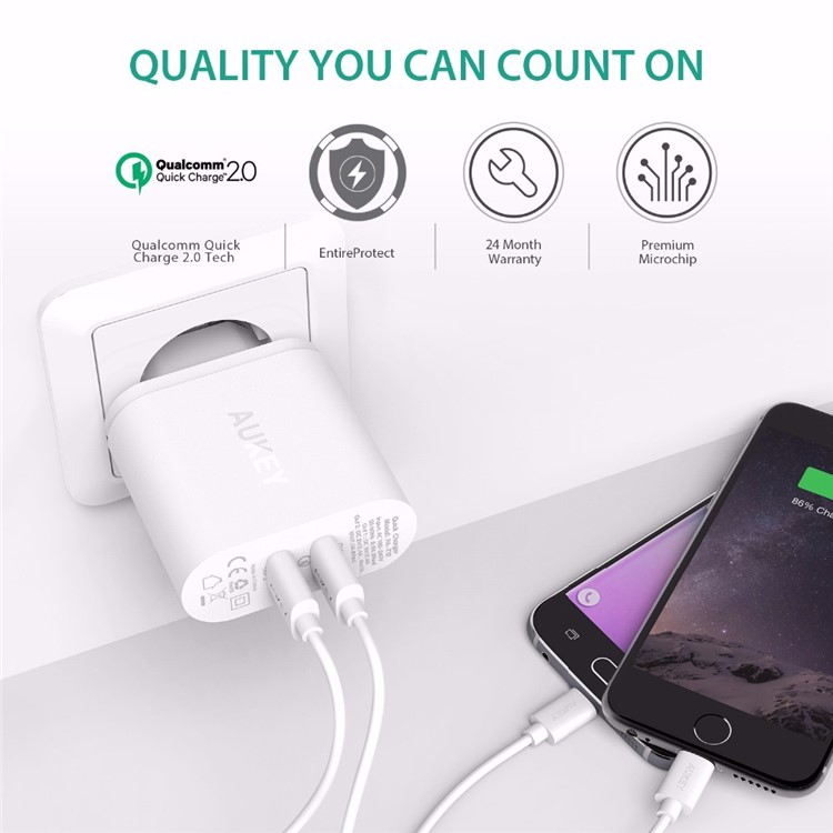 AUKEY PA-T12 Quick Charge 2.0 2-port USB Wall Charger Travel Charger - White / EU Plug-7