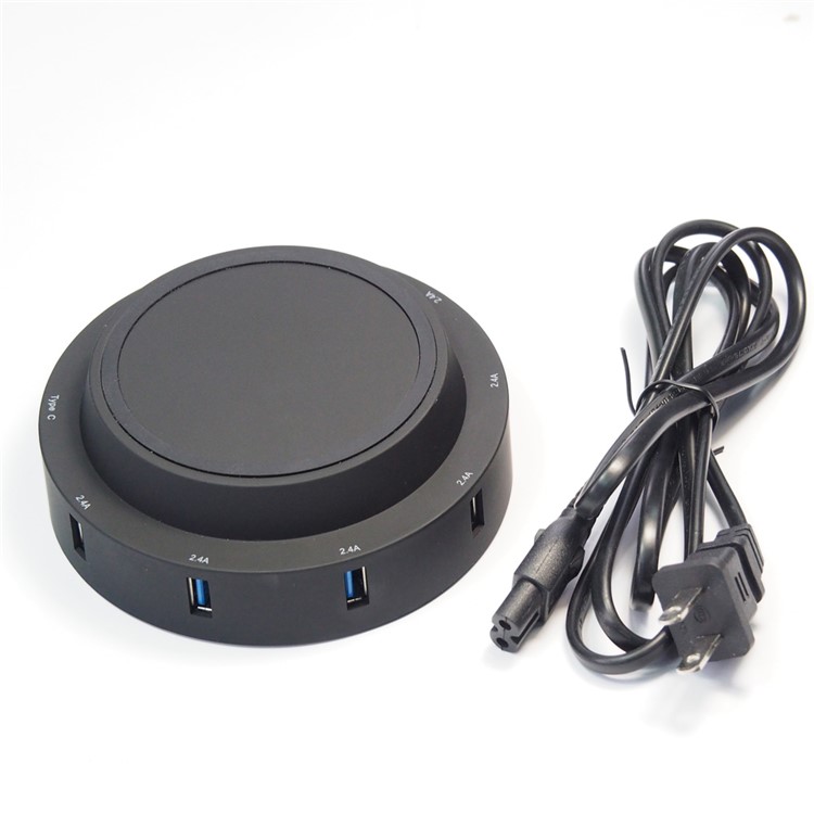 7 USB Ports + Type-C Port Qi Wireless Charging Station for Phone Tablet Etc - Black / EU Plug-11