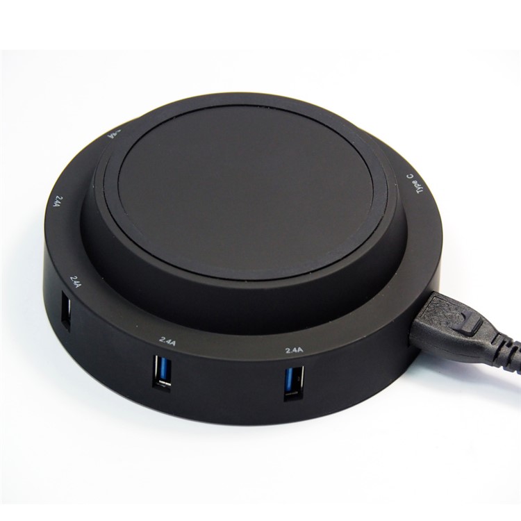 7 USB Ports + Type-C Port Qi Wireless Charging Station for Phone Tablet Etc - Black / EU Plug-13