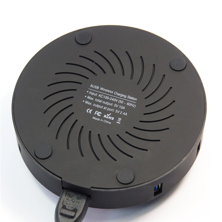 7 USB Ports + Type-C Port Qi Wireless Charging Station for Phone Tablet Etc - Black / EU Plug-14