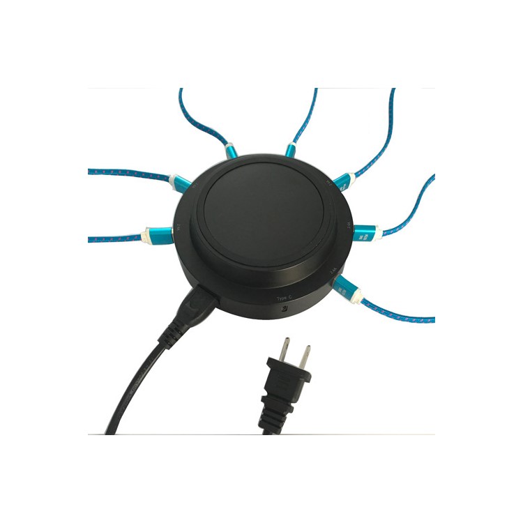 7 USB Ports + Type-C Port Qi Wireless Charging Station for Phone Tablet Etc - Black / EU Plug-15