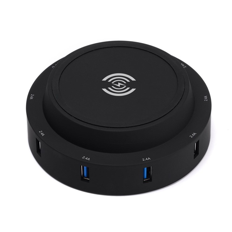 7 USB Ports + Type-C Port Qi Wireless Charging Station for Phone Tablet Etc - Black / EU Plug-2