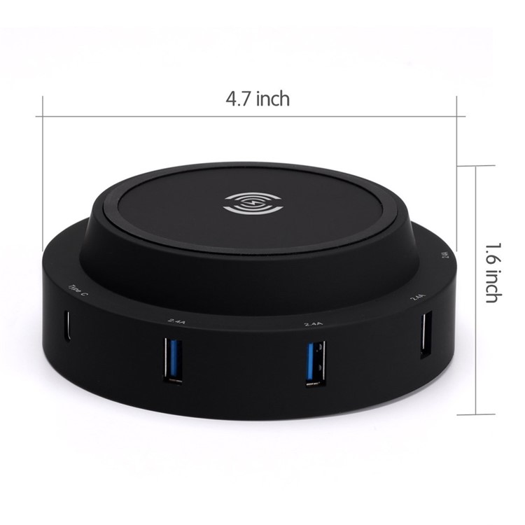 7 USB Ports + Type-C Port Qi Wireless Charging Station for Phone Tablet Etc - Black / EU Plug-4