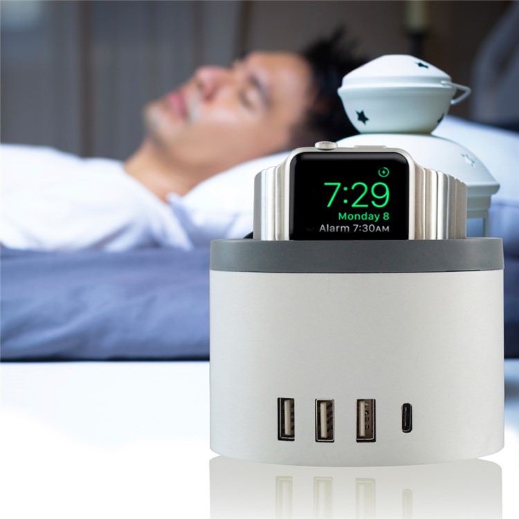 Cylinder 2.4A 4 USB 2.0 + Type-c Port Wall Charger Dock Station for Phones Tablets Apple Watch - White-1