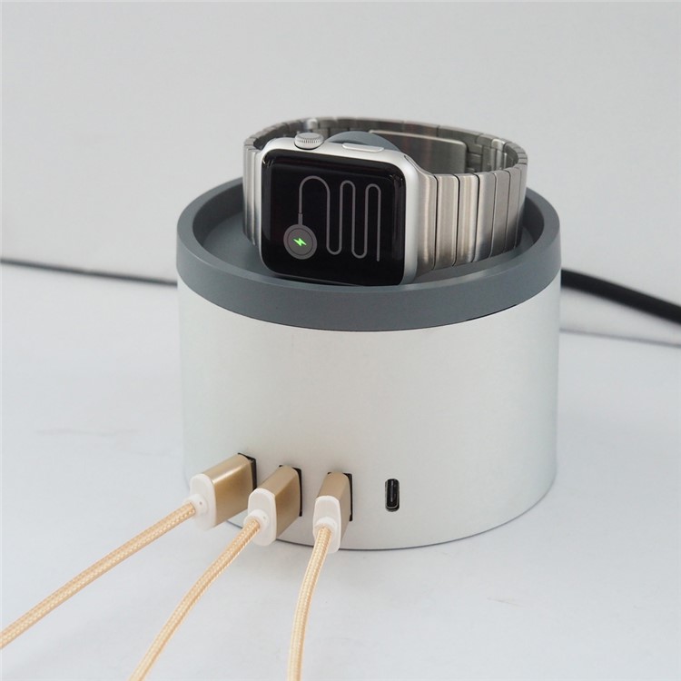 Cylinder 2.4A 4 USB 2.0 + Type-c Port Wall Charger Dock Station for Phones Tablets Apple Watch - White-11