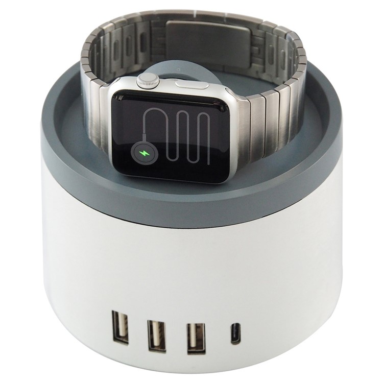 Cylinder 2.4A 4 USB 2.0 + Type-c Port Wall Charger Dock Station for Phones Tablets Apple Watch - White-3