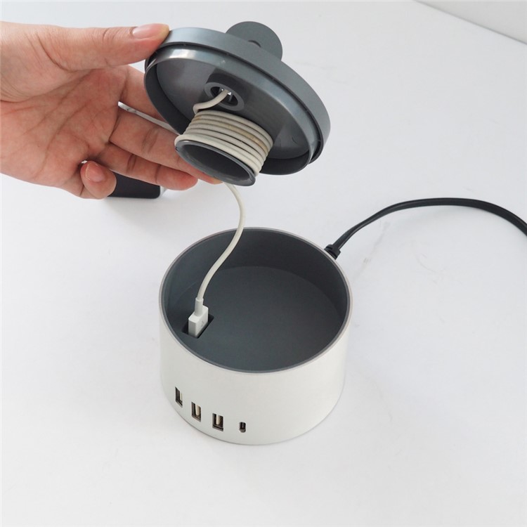 Cylinder 2.4A 4 USB 2.0 + Type-c Port Wall Charger Dock Station for Phones Tablets Apple Watch - White-7